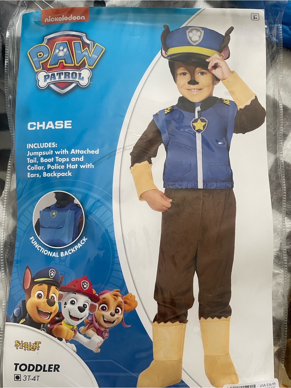 PAW Patrol Chase Toddler Costume in Blue and Brown - Official Nickelodeon 3-4T